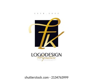 Initial F and K Logo Design with Elegant and Minimalist Gold Handwriting Style. FK Signature Logo or Symbol for Wedding, Fashion, Jewelry, Boutique, and Business Identity