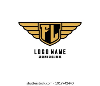 Initial F & L wing shield logo template vector