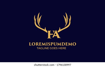 initial F and A latter with Head vector logo design wild animal with horns quality stylish luxury, modern and minimalist illustrations in line art style of a graphic sign  Linear, Horns, elk, antler