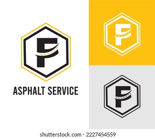 Initial F Letter with asphalt and paving symbol for asphalt logo and transport business design template