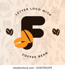 Initial F letter with Coffee Cup, Coffee Bean, Liquid for Coffee Shop, Restaurant, Cafe, Beverage Business Simple and modern Logo 