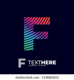 Initial F letter colorful Modern digital alphabet font, Rainbow color logo design, futuristic font