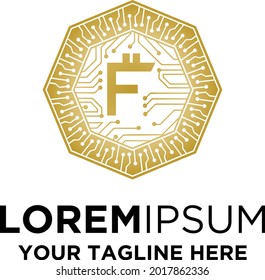 Logotipo inicial de letra F de criptodivisa