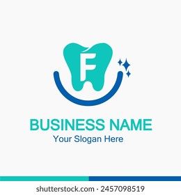 Initial F Letter for Dentist or Dental Clinic Modern Logo Idea. Dental Care, Teeth Care, Orthodontic, Dentistry Logo Concept