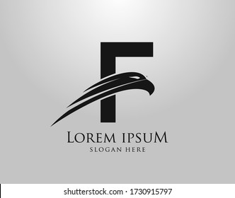  Initial F Letter Eagle Logo Icon with Creative Eagle Head Vector Illustration Design.