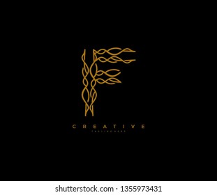 Initial F Letter Elegant Wavy Branch Monogram Logo