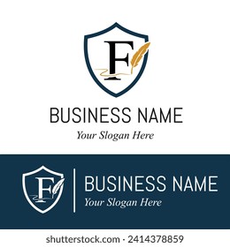 Initial F Letter with Feather Writing for Publisher, Notary, Writer Compay Logo Idea
