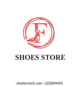 Initial F Letter with Female Shoes High Heels for Ladies Shoes Store, Shoes Fashion Company Logo Idea Template