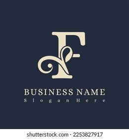 Initial F Letter with Flourish for Luxury Boutique, Hotel, Fashion Business Logo Idea Template