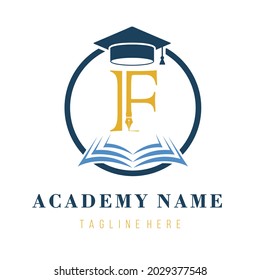Initial F Letter with Graduation hat and book for Academy, Education, Study Business Logo Design Idea