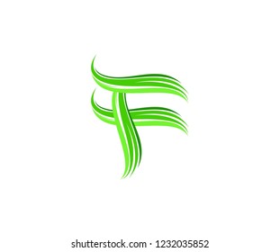 Initial F Letter Green Shape Swoosh Wave Flying Wing Logotype