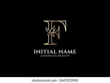 Design inicial do logotipo da letra F com elemento borboleta ou folha
