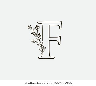 Initial F Letter Logo Icon,  Created with Hand Drawn Plant Branches. Nature Leaf F Letter Design 