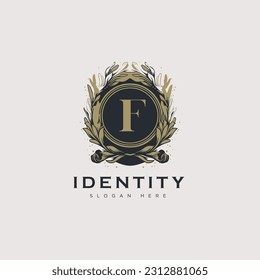 Initial F letter luxury beauty flourishes ornament golden monogram logo