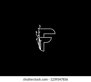 Initial F Letter Outline Linked Floral Ornate Leaf Monogram Logotype