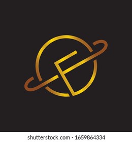 Initial F letter with planet icon vector logo illustration