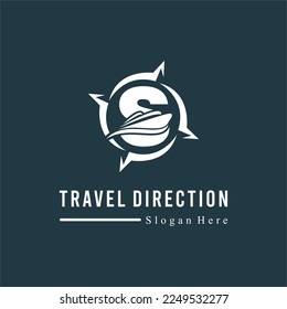 Initial F Letter with Ship Marine and Compass Icon for Travel Guide Navigation Business Logo Idea Template