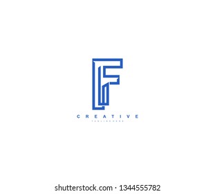 Initial F Letter Style Modern Creative Bold Linear Blue Color Logo
