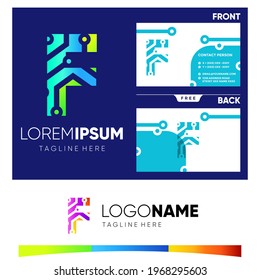 Initial F Letter Tech Logo Design Vector Graphic