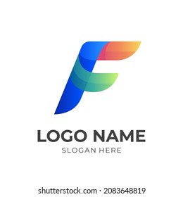 diseño inicial del logotipo F con un estilo 3d colorido