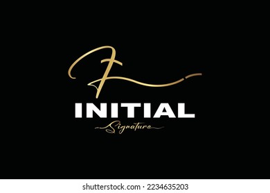 Initial F Logo Design in Elegant Gold Handwriting Style. F Signature Logo or Symbol for Wedding  Fashion  Jewelry  Boutique  and Business Brand Identity