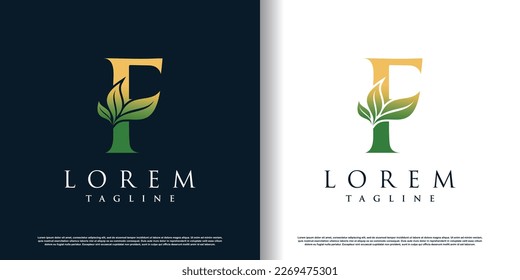 initial f logo design template with leaf icon and creative concept premium vector