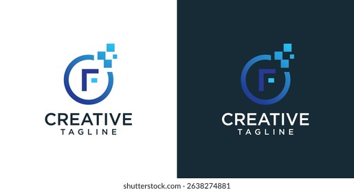 initial F logo icon digital technology