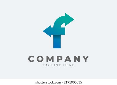 Initial F logo. letter F with arrow in gradient colour logo design inspiration, usable for brand and company logos