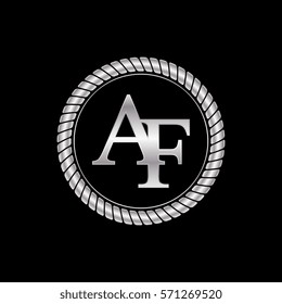 initial a and f logo silver metallic with metal circle rope frame border decorative