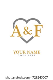 Initial A & F with love background logo template vector