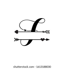 Initial f love monogram split letter vector isolated