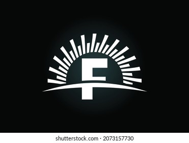 Initial F monogram alphabet with the abstract sun and swoosh. Sunburst logo sign symbol. Modern vector logo for business and company identity