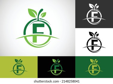 Initial F monogram alphabet with the abstract apple logo. Healthy food logo design vector 