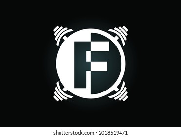 Initial F monogram alphabet with a barbell. Lifting vector logo design. Modern vector logo for bodybuilding, gym, fitness club, business, and company identity