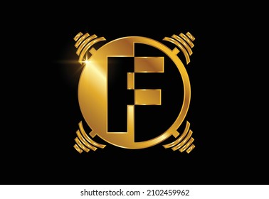 Initial F monogram alphabet with a barbell. Lifting vector logo design. Modern vector logo for bodybuilding, gym, fitness club, business, and company identity