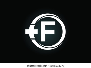 Initial F monogram alphabet in a circle with cross plus. Medical logo design concept. Font emblem. Logo for pharmacy, clinic, medical or healthcare business, and company identity