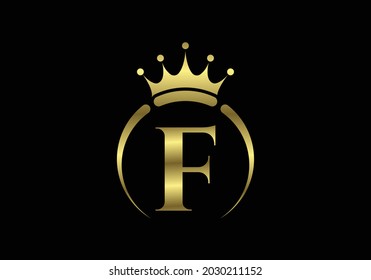 Initial F monogram alphabet with a crown. Royal, King, queen luxury symbol. Font emblem. Modern luxury brand element sign. Vector illustration.