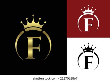 Initial F monogram alphabet with a crown. Royal, King, queen luxury symbol. Font emblem.