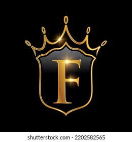 Initial F monogram alphabet with a crown. Royal  King  queen luxury symbol vector illustration