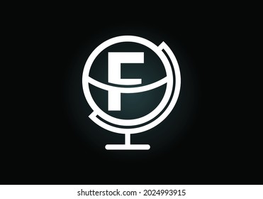 Alfabeto inicial de monograma F con emblema del globo terrestre. Plantilla vectorial de diseño de logotipo de globo. emblema de letra. Logo para negocios de comunicación e identidad de la empresa