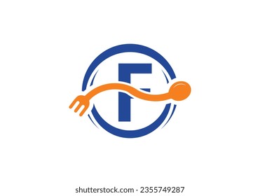 Initial F monogram alphabet with a fork, spoon, logo. Café Icon, Restaurant, Cooking Business Vector