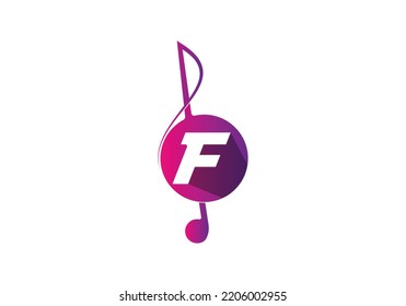Alfabeto inicial de monograma F con una nota musical. Símbolo musical. plantilla de diseño de logotipo.