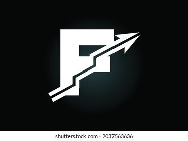 Initial F-Monogramm-Alphabet-Symbol-Design, integriert mit dem Pfeil. Logo-Konzept für Finanzen oder Erfolg. Schriftemblem. Logo für die Unternehmens- und Firmenidentität