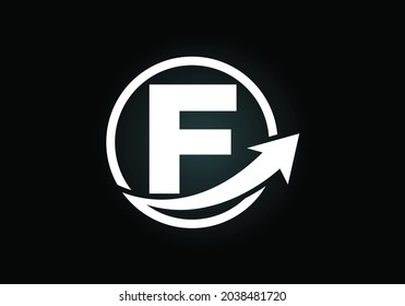 Initial F-Monogramm-Alphabet-Symbol-Design, integriert mit dem Pfeil. Logo-Konzept für Finanzen oder Erfolg. Schriftemblem. Logo für die Unternehmens- und Firmenidentität