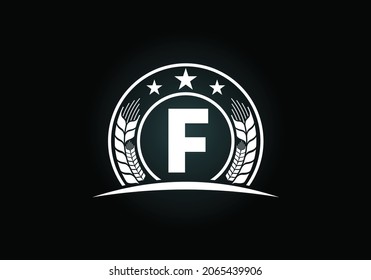 Initial F monogram alphabet symbol design incorporated with Wheat, barley, or rye. Agriculture logo concept. Font emblem. Logo for agriculture business and company identity