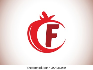 Initial F monogram alphabet with tomato. Tomato logo design template. Font emblem. Modern vector logo for organic food business, and company identity