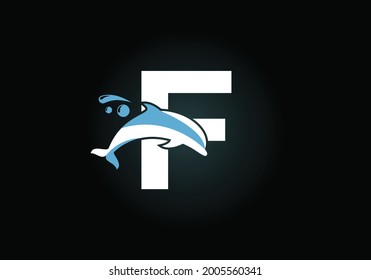 Initial F monogram letter alphabet with a Dolphin logo design. Water Animal icon. Font emblem. Modern vector logotype for business and company identity.