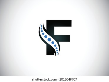Initial F monogram letter alphabet with chiropractic spine logo. Spinal care icon. Font emblem. Modern logotype for orthopedic business and company identity.