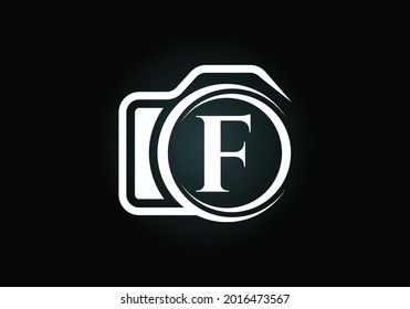 Alfabeto inicial de letra en monograma F con un icono de cámara. Ilustración vectorial del logo fotográfico. Diseño de logotipo moderno para el negocio de la fotografía y la identidad de la empresa.