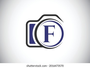 Initial F monogram letter alphabet with a camera icon. Photography logo vector illustration. Modern logo design for photography business, and company identity.